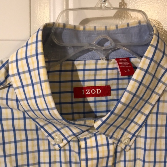Men’s IZOD blue and yellow plaid button up - Picture 3 of 5